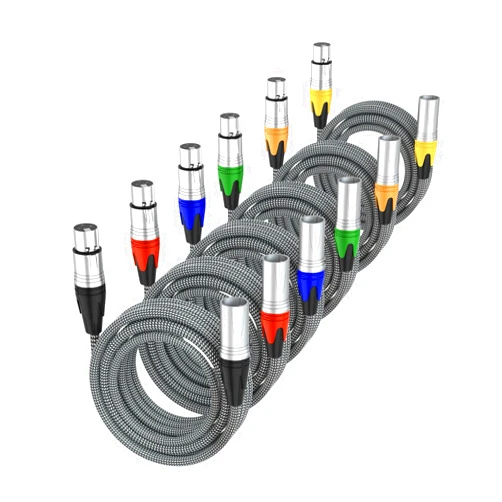 Cableet Short 3ft XLR Cable 6 Pack, Nylon Braided XLR Male to Female Microphone Extension Cable, Balanced XLR DMX Patch Cable, XLR Speaker Cables for Recording Studio, Mixer, Podcast, Radio Station