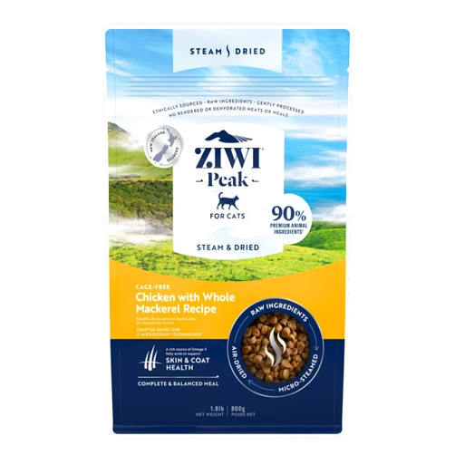 ZIWI Peak Steam & Dried Cat Food – Cage-Free Chicken w/Whole Mackerel - High Protein, Skin & Coat Health, Low Carb, for All Life Stages (28.8oz)
