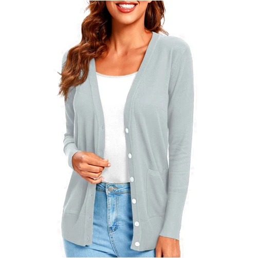 Urban CoCo Women's Lightweight Long Sleeve Knit Dressy Cardigan with Pockets Button Down Sweater