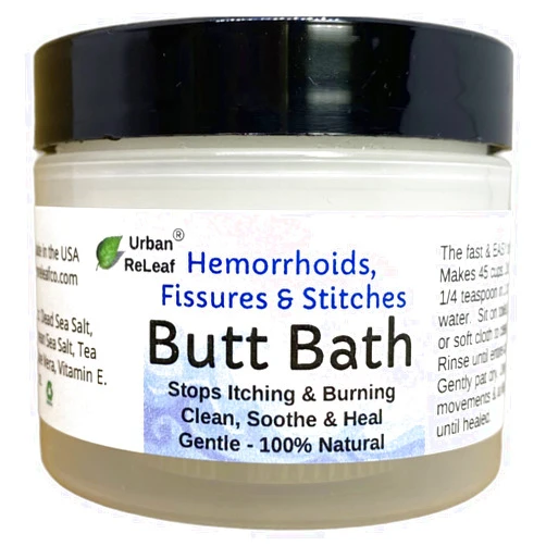 Urban ReLeaf Butt Bath ! Hemorrhoids, Fissures & Stitches. Helps itching & Burning. Clean, Soothe & Calm. The Easy Sitz Bath! Fast Relief! Gentle Sea Salt Soak. Gentle, Effective, 100% Natural
