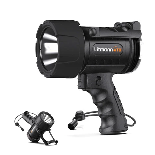 Litmann Pro Outdoor Portable Mini Handheld LED Outdoor Spotlight, 500 Lumens Flashlight IP67 Water Proof Marine Spot Lights for Boat, Hiking, Farm, Emergency, Power Outages Searchlight
