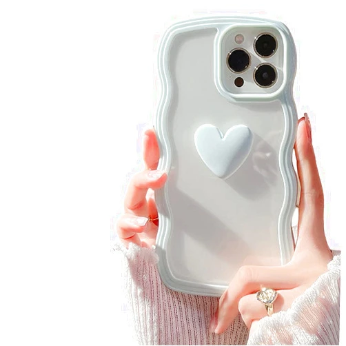 HJWKJUS Compatible with iPhone 13/iPhone 14 Case for Girls Women,Cute 3D Love Heart Design Curly Wave Clear Transparent Case Shockproof Protective Soft TPU Bumper Cover for iPhone 13/iPhone 14 - Blue
