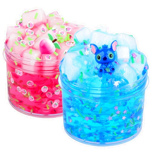 Aeyiakov 2 Pack Jelly Cube Crunchy Slime Kit, Blue and Pink Clear Crunchy Slime, Super Soft Crystal Slime Toy, for Kids Party Favors and School Education, Stress Relief Toy for Girls and Boys