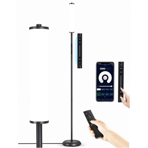 OUTON Bright Smart Floor Lamp with Remote, App & Touch Control, RGB Color Changing Standing Lamp, 2200K-6500K Dimmable, 3 Adjustable Heights, 32 Scenes for Living Room Bedroom Office Black