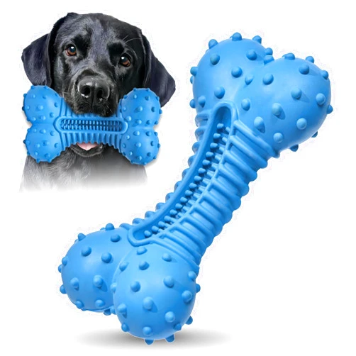 Ouilter Dog Chew Toys Bones for Medium Large Dogs Natural Rubber Bacon Flavor Durable Interactive Dog Toys for Boredom,Blue