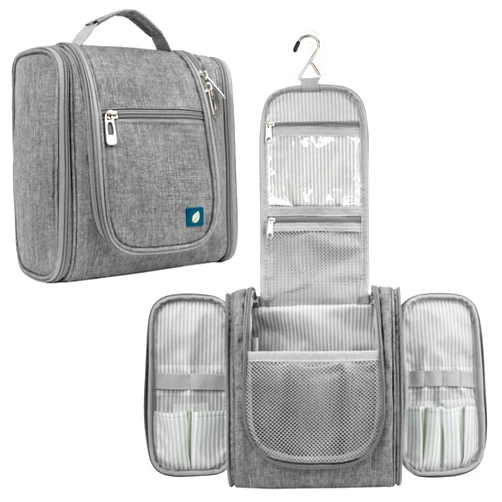 PAVILIA Toiletry Bag Travel Bag for Women Men, Hanging Cosmetic Organizer, Water Resistant Makeup Bag for Accessories Toiletries, Large Travel Essentials Kit (Grey)