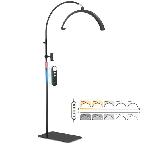 MEIAOELEC Half Moon Light for Lash Tech, Flexible Lash Lamp with Phone Holder for Eyelash Nail Art Tattoos Skincare, LED Floor Lamp Esthetician Light with 5 Color Temperatures & Brightness Setting