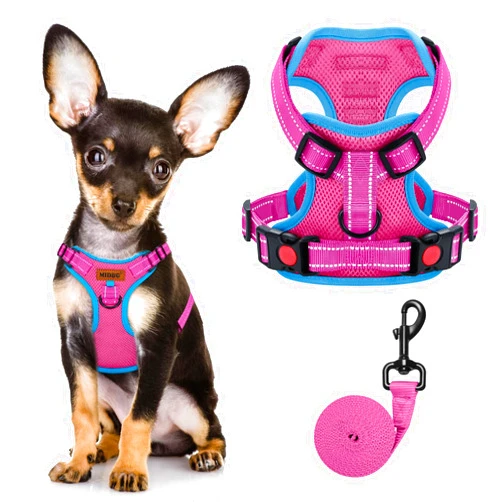 MIDOG Dog Harness, No-Pull Pet Harness and Leash Set for Small Medium Large Dogs Walking, No Choke Front Clip Dog Reflective Harness, Adjustable Soft Padded Pet Vest with Easy Control Handle (Pink,XS)