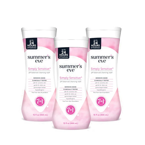 Summer's Eve Simply Sensitive Daily Gentle All Over Feminine Body Wash, Removes Odor, Feminine Wash pH Balanced, 15 fl oz, 3 Pack
