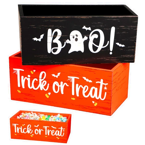 Roshtia 2 Pieces Halloween Candy Bowl Dish Halloween Party Supplies Trick or Treat Basket Wood Halloween Candy Holder for Porch Orange Black Spider Web Serving Bowl for Corn Holiday Indoor Table Decor
