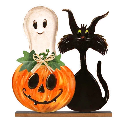 OWUH Halloween Decorations Indoor Halloween Wooden Signs Halloween Decor Pumpkin Ghost Decor Table Signs Halloween Tiered Tray Decor Rustic Farmhouse Home Living Room Decor