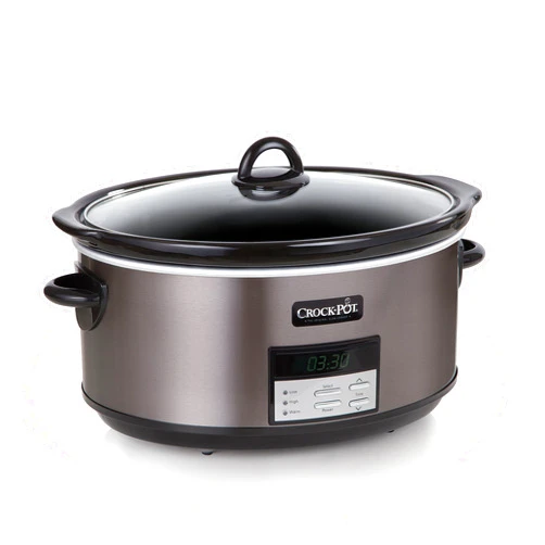 Crock-Pot Large 8-Quart Programmable Slow Cooker with Auto Warm Setting, Black Stainless Steel, Includes Cookbook (Pack of 1)
