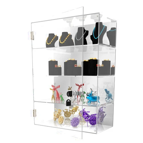 BSRTOP Clear Acrylic Countertop Display Case: 4-Tier Showcase with Lock Key&mirror - detachable display cabinet Suitable for Figures Rock Collectibles(11.8x5.9x15.7 inch)