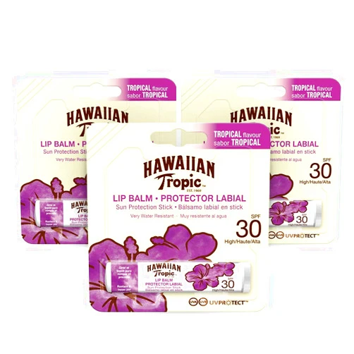 Hawaiian Tropic Lip Balm Pack of 3 – Sunscreen Lip Balm SPF 30, Tropical Flavor, 4 g