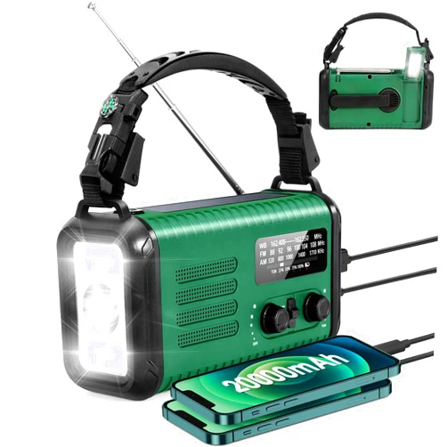 Leaton Hand Crank Emergency Radio, NOAA/AM/FM Weather Radio, Solar Radio, 20000MAH Rechargeable Battery Powered with USB Charging LED Flashlight Reading Lamp Headphone Jack, SOS Alarm for Emergency