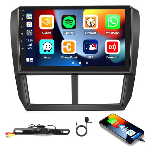 UNITOPSCI Car Radio for Subaru Forester 2008-2012 Car Stereo with CarPlay Android Auto Bluetooth Head Unit 9 Inch HD Touchscreen FM GPS Mirror Link USB with Backup Camera Mic