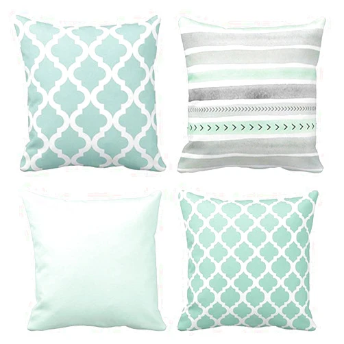 Emvency Set of 4 Throw Pillow Covers Mint Moroccan Green Quatrefoil Gray Watercolour Stripes Arrows Generic Solid Decorative Bedroom Pillow Cases Home Decor Square 18x18 Inches Pillowcases