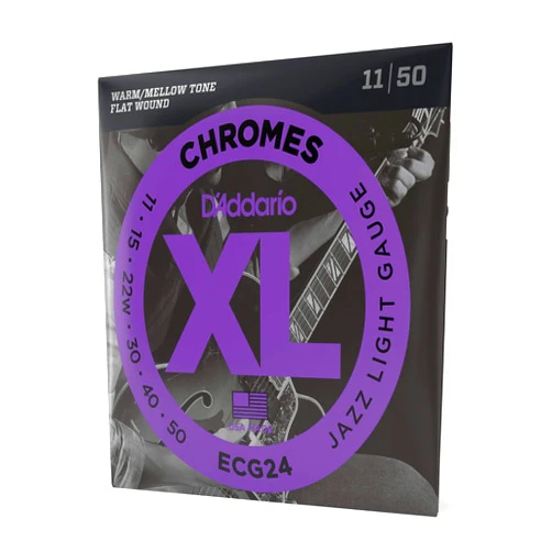 D'Addario Guitar Strings - XL Chromes Electric Guitar Strings - Flat Wound - Polished for Ultra-Smooth Feel and Warm, Mellow Tone - ECG24 - Jazz Light, 11-50, 1-Pack