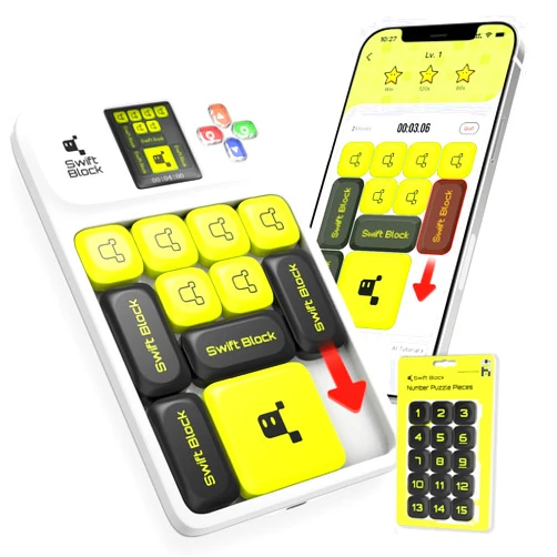 Swift Block wSlide Super Slide Puzzle Games Set with Number Puzzle Pieces, Online Game 1 Million Challenges with SlideVerse App, Track Piece Movement AI Puzzle for Kids Gift, Replaceable Keyboard