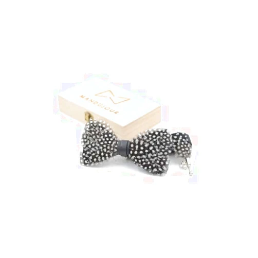 Mandujour Black and White Polka Dot Feather Bow tie & Lapel Pin Set - Mandujour Handmade