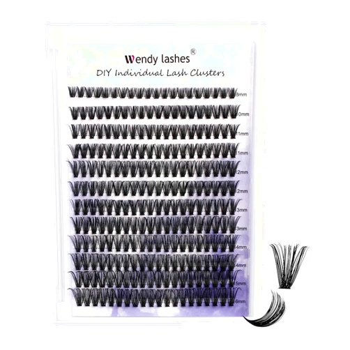 WENDY Lashes Clusters D Curl Lash Clusters 40D DIY Eyelash Clusters 8-16mm Cluster Eyelash Extensions Black Cluster Lashes Wispy Soft Individual Lashes Reusable At Home(40D-D,8-16mm Mixed)