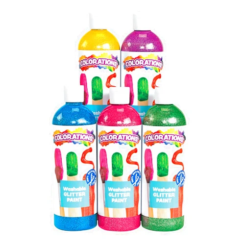 Colorations Washable Glitter Paint for Kids, Each 16 fl oz, 5 Colors, Non-Toxic Glitter Paint, Kids Paint,Kids Glitter Paint, Glitter Paint for Children