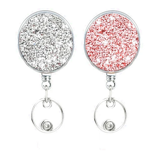 Ascrafter 2 Pack Bling Retractable Badge Holder, Unique Stylish Metallic Badge Reel Clip, ID Badge Clip on Name Card (Silver&Pink)