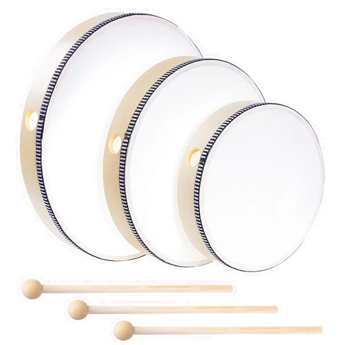 Nydotd 3pcs Hand Drum Percussion Wood Frame Drum with Drum Stick 12 Inch 10 Inch 8 Inch Percussion Instruments Preschool Musical Education Performance Pro (Wood Color, 12 Inch 10 Inch 8 Inch)
