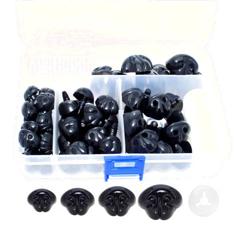 BESTCYC 1Box(50pcs) 4Size Black Thread Shank Designed Plastic Safety Nose Craft Nose Dog Noses with Backs Washers for Crafts DIY Amigurumi Stuffed Animal, Toy, Doll DIY Making Supplies