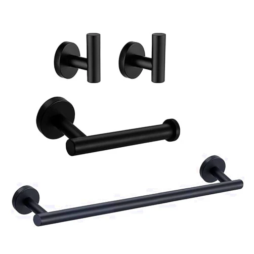 Nolimas Matte Black Bathroom Hardware Set 4 Pieces SUS304 Stainless Steel Round Wall Mounted Set Including Towel Bar,Toilet Paper Holder, Robe Towel Hooks,Bathroom Accessories Kit