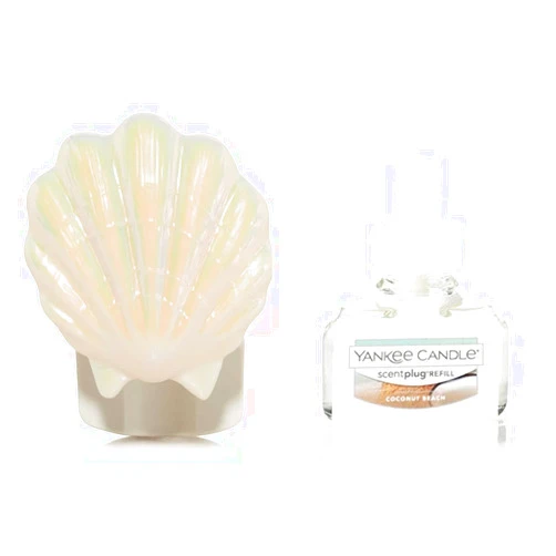Yankee Candle Seashell with Light Scent-Plug Diffuser Base with a Coconut Beach Home Fragrance Electric Refill