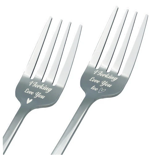 HuJiao-Zi 2 Pc Stainless Steel Table Forks-I Forking Love You, Funny Engraved Fork, Couple Fork, Gift for Boyfriend, Girlfriend, Husband, Wife, Wedding, Anniversary, Valentines Gifts,Birthday Gifts