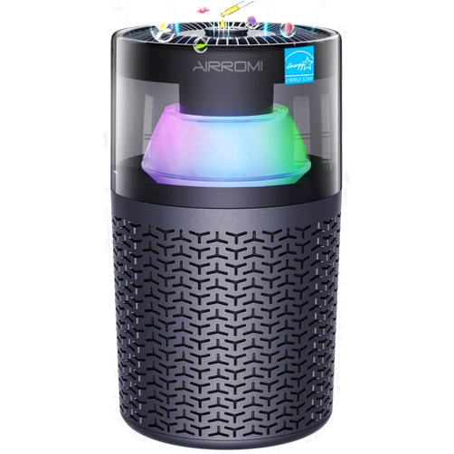 AIRROMI Air Purifiers for Home Bedroom Up to 765 Ft²,with Activated Carbon Filter,Aromatherapy,RGB nightlight,Quiet 360° intake Air Cleaner for Pet Hair,Pet Dander, Allergies,Smoke,Odor A2002 Grey