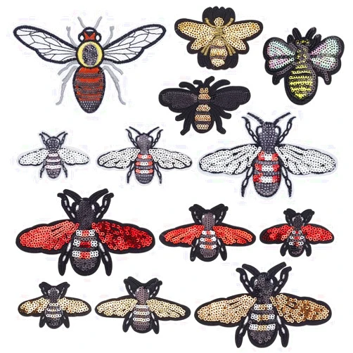 INFUNLY 13PCS Sequin Bee Patch Bumblebee Iron on Patch Applique Insect Embroidered Patches Sew on Bees Patches Badge Motif Applique Decoration for DIY Clothes T-Shirt Jeans Jacket Pillow bag