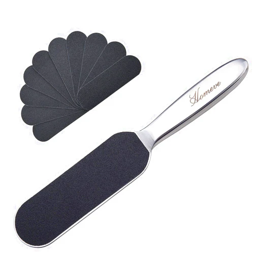 Homeve Professional Pedicure Foot File - Reusable Stainless Steel Cracked Skin Corns Callus Remover Feet Rasp with 30 Replaceable Pads Coarse-Fine