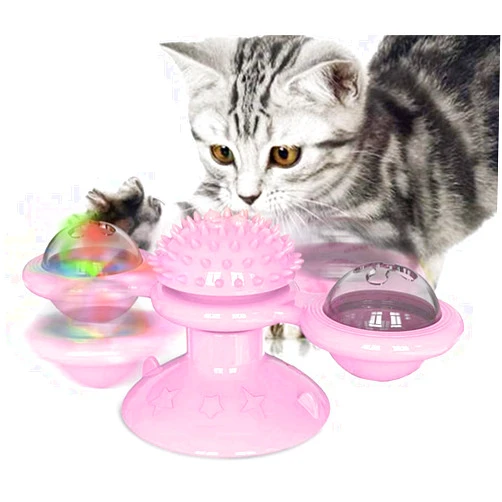 GBSYU Interactive Windmill Cat Toys with Catnip : Cat Toys for Indoor Cats Funny Kitten Toys with LED Light Ball Suction Cup‖Cat Nip Toy for Cat chew Exercise (Pink)