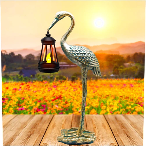Stadeco Solar Garden Statue Crane Figurine, Outdoor Hanging Solar Lanterns, Blue Heron Sculpture Statue for Patio, Yard, Lawn, Porch, Garden Decor for Outside Gifts for Christmas Mom, Women, Mother's Day