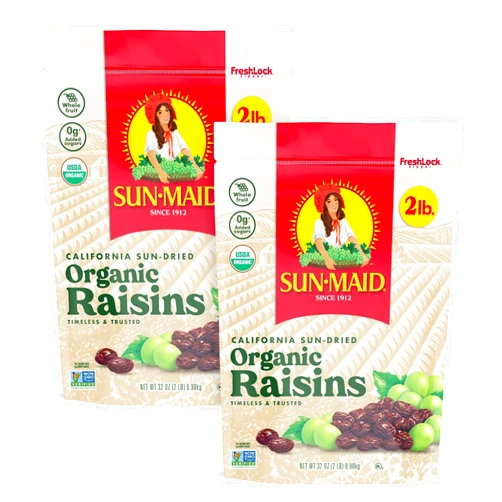 Sun-Maid Organic California Sun-Dried Raisins - (2 Pack) 32 oz Resealable Bag - Organic Dried Fruit Snack for Lunches, Snacks, and Natural Sweeteners