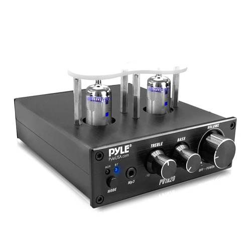Pyle Bluetooth Tube Amplifier Stereo Receiver - 600W Home Audio Desktop Stereo Vacuum Tube Power Amplifier Receiver w/ 2 Vacuum Tubes, AUX/MP3/Microphone Inputs, Pure Copper Speaker Output - PVTA20