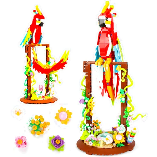 Seyaom Flowers and Parrot 2 in 1 Building Blocks Set, Creative Bird Botanical Collection Toys Set, STEM Educational Toys for Boys Girls Age 6+, Red