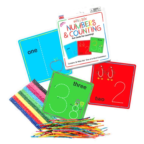WikkiStix Wikki Stix Numbers and Counting Cards, Preschool & Kindergarten Tactile Learning, STEM Toy, Numbers 1-20 Plus 7 Bonus Cards, 36 Wikki Stix, for 3 & Up.