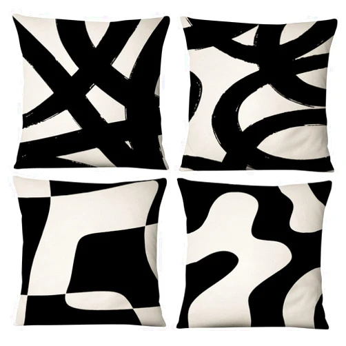 Emwnodti Black White Geometric Modern Abstract Neutral Art Throw Pillow Cover, Abstarct Art Throw Pillow Case 18×18 Inch Set of 4, Home Living Room Bedroom Patio Couch Decor,Women Gifts (Black)