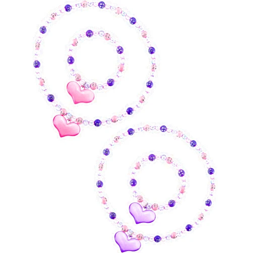 Zhanmai 2 Pcs Girl Princess Necklace Bracelet Set Lovely Princess Heart Shape Beads Necklace Stretchy Jewelry Set Girls Costume Jewelry Gift Party Favors for Dress up