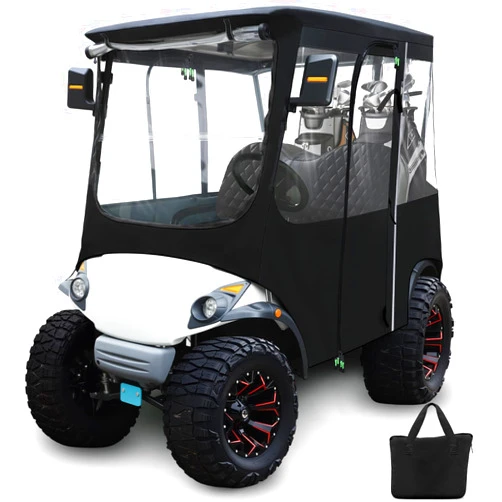 RIZINKART Golf Cart Deluxe Driving Enclosure 2-Passenger for Yamaha 2007-2016 G29/Drive/2017-Up Drive2,Heavy Duty 600D Waterproof Rain Cover with 4-Sided Clear Windows-Roll Up All Side&Tri-Zipper Door Design