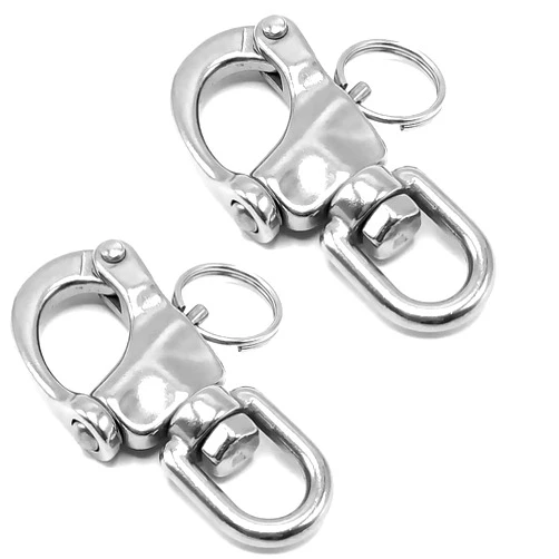 Amadget 2 PCS Swivel Eye Snap Shackle Quick Release Bail Rigging Sailing Boat 316 Stainless Steel Marine Clips (Silver)