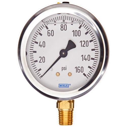 WIKA 9767070 Industrial Pressure Gauge, Liquid/Refillable, Copper Alloy Wetted Parts, 2-1/2