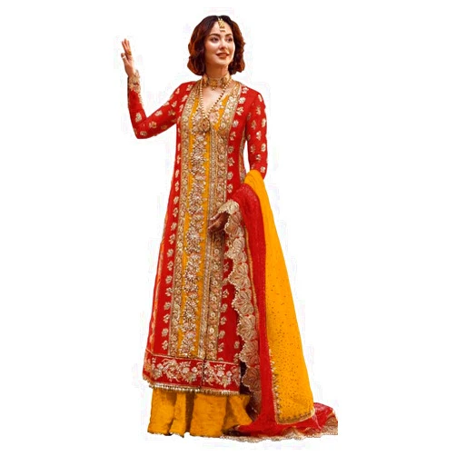 ArtZiya Fashion Women's Traditional Organza Embroidered with dupatta ready to wear Anarkali type salwar kameez set-1080