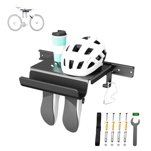 BEISHI Bike Wall Mount Rack Indoor Bike Storage Garage Bike Rack Wall Mount with Shelf and Hooks Store Your Helmet and Shoes for a Single Road, Mountain or Other Bicycle (Fit Crank Bicycle,16