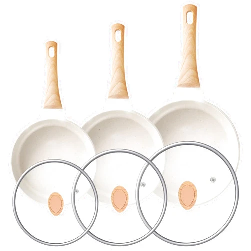 YIIFEEO Non Stick Frying Pans - Granite Frying Pan Set Nonstick Frying Pan with Lid Egg Pan Omelette Pans for Cooking Pan Set, Kitchen Skillet Set Induction Cookware Chef's Pan Gift, 8