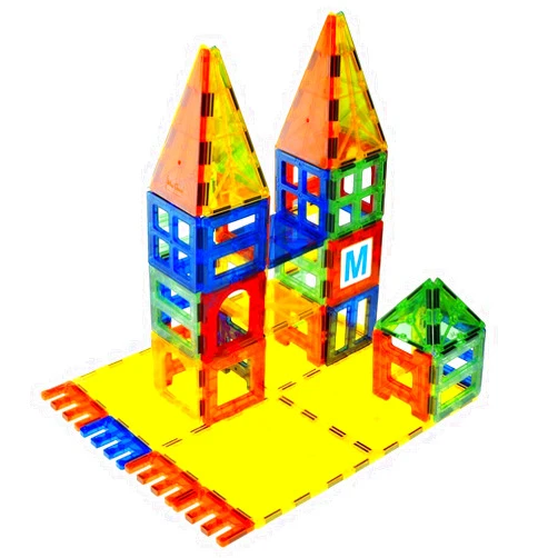 Mag Genius Magnet Tiles - Clear Magnetic 3D Building Blocks - Educational Toys, Games, Activities, Puzzles - Creativity, Motor Skills, Learning Shapes - Storage Bin, 2 Car Base, 120pcs, 13 Click-Ins